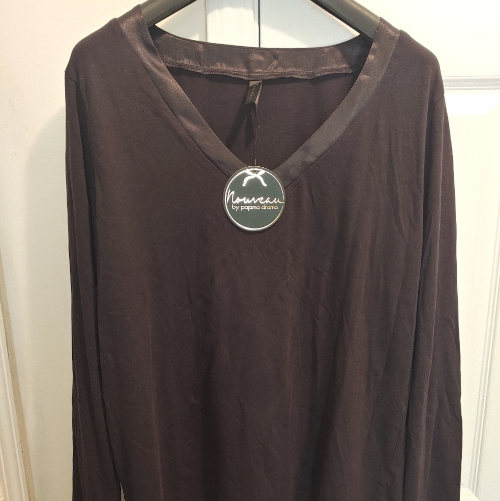 Nouveau Black Women's V-Neck Silk/Satin long sleeves Top